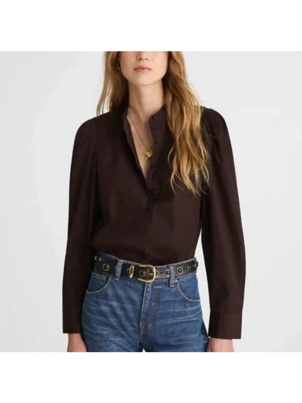 Madewell NWT puff sleeve Button-Front Blouse brown  womens XS